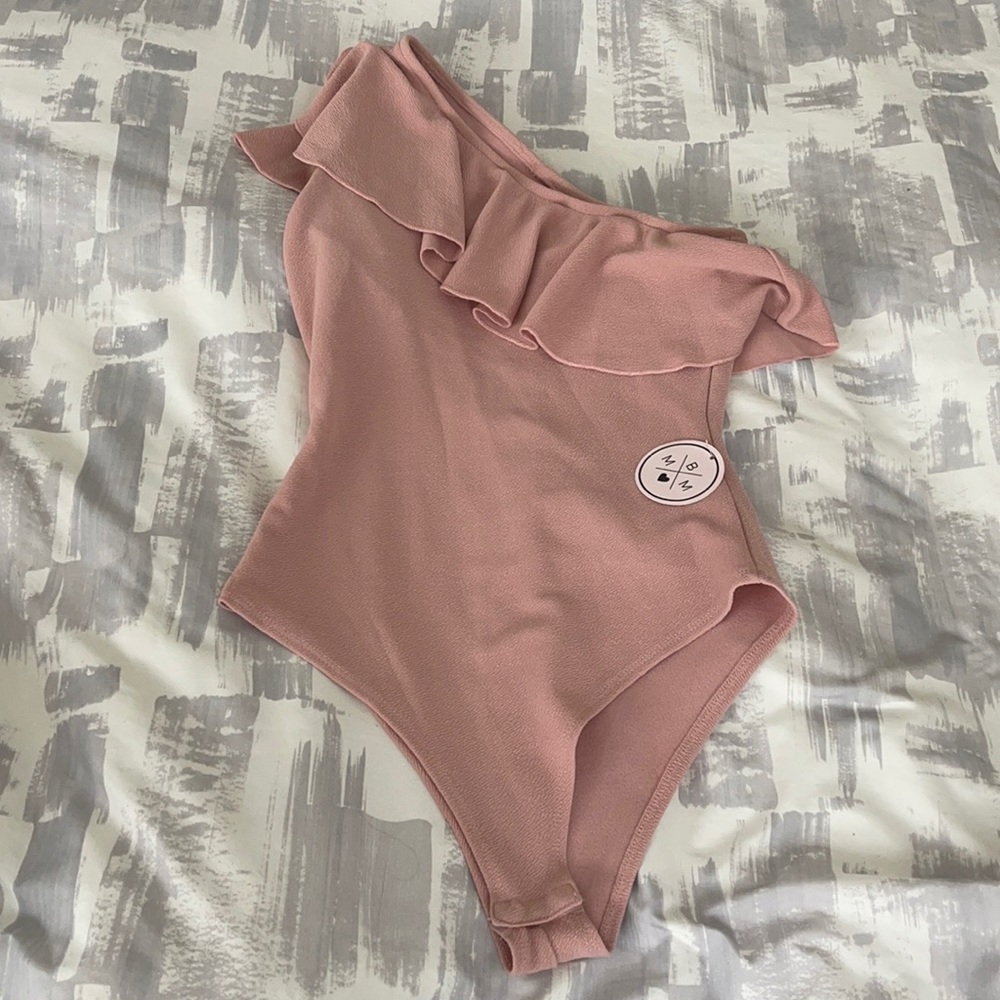 BMM light pink off the shoulder flouncy onsie